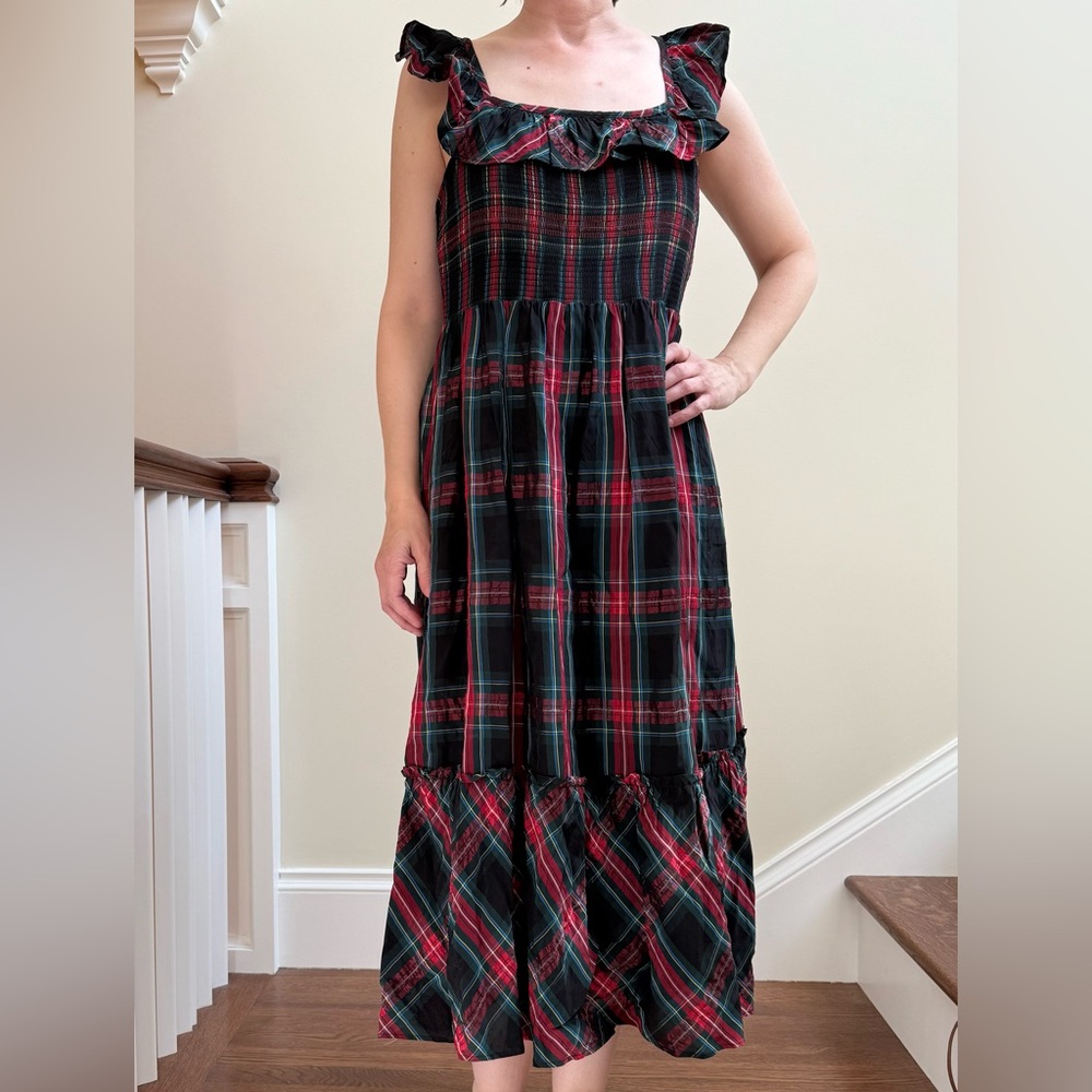 Vineyard Vines Apres Tartan Ruffle smocked midi dress plaid preppy cottagecore M